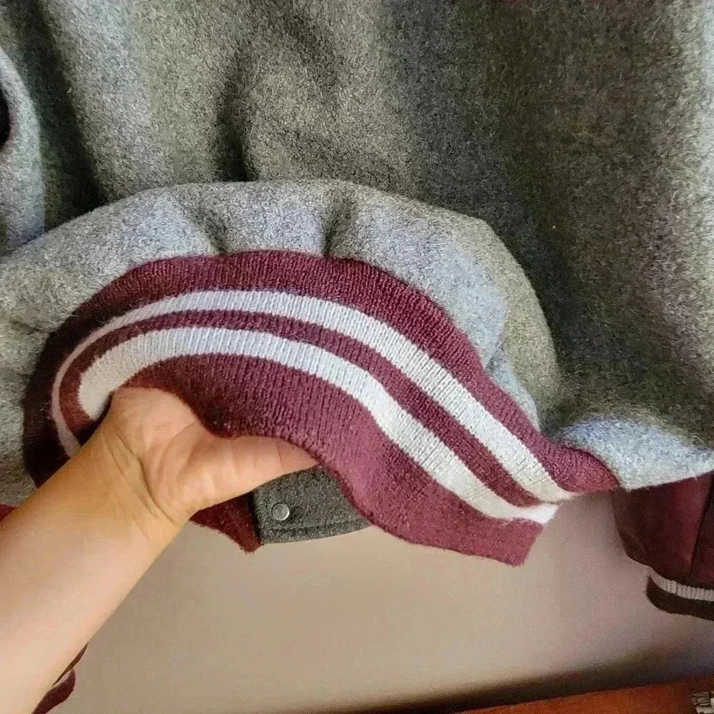 Vintage 1989 Meca Maroon And Grey Wool Men's Bomber Jacket Medium Burgundy/Gray - Picture 12 of 16